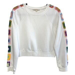 Rebellion Cropped Sweatshirt Crochet Granny Square Sleeve Detail Craftcore Small